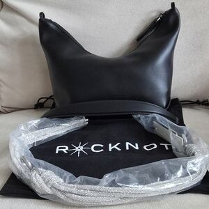 ROCKNOT Hezzy Black Leather Hobo Bag  Crystal & Leather (2) Strap Included– NWT